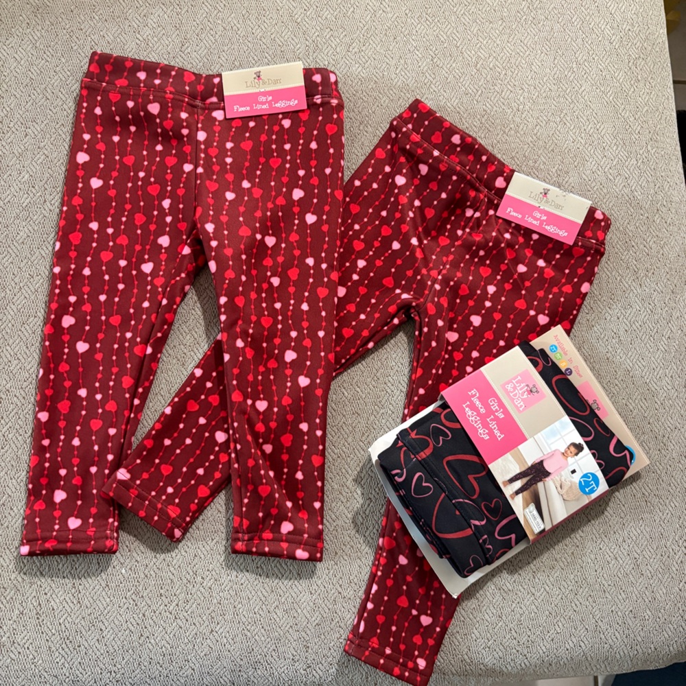 Bundle of 2T Heart Fleece Leggings - New w Tags